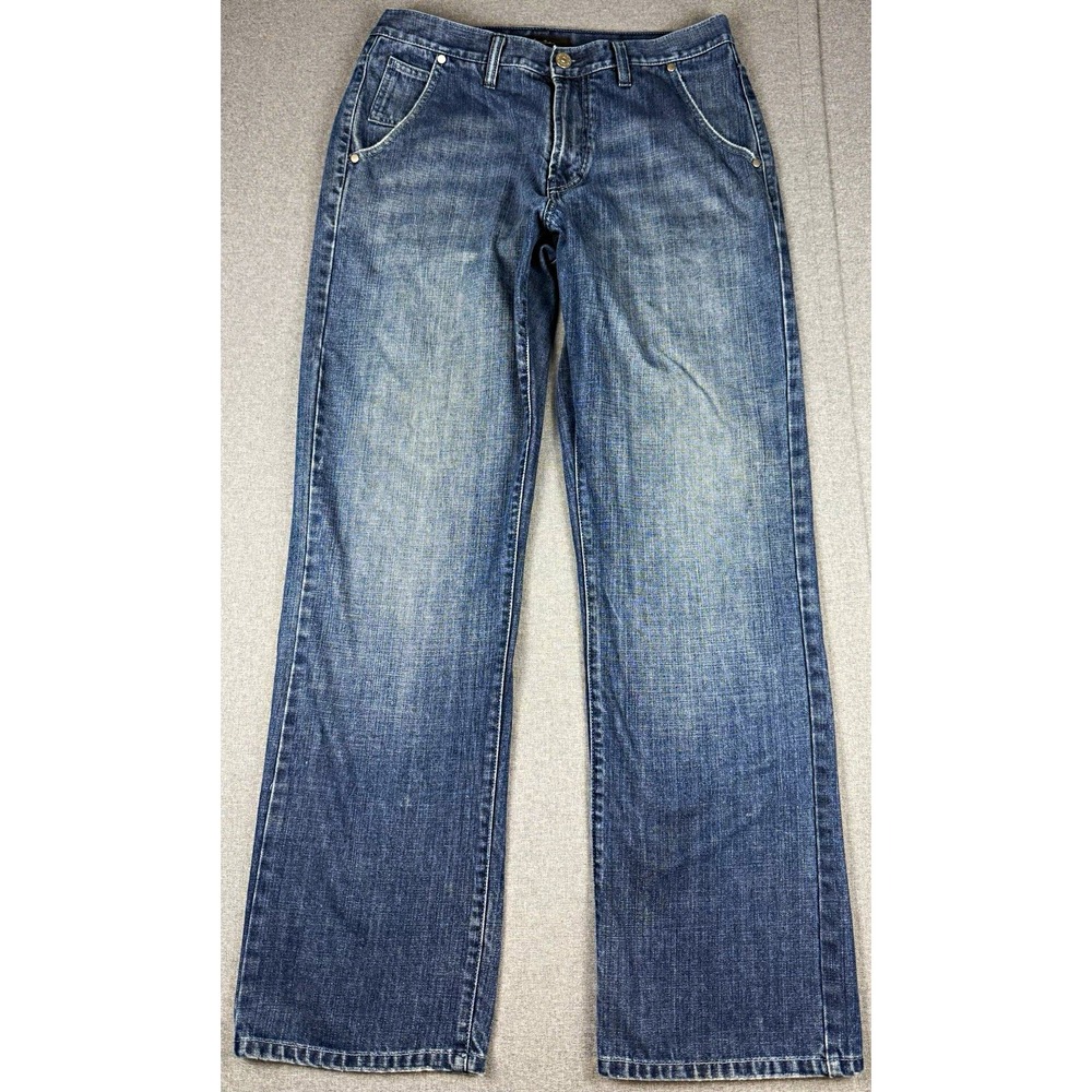 Sean John Womens 34 Jeans Blue Denim Floral Embroidered Pocket Straight Leg